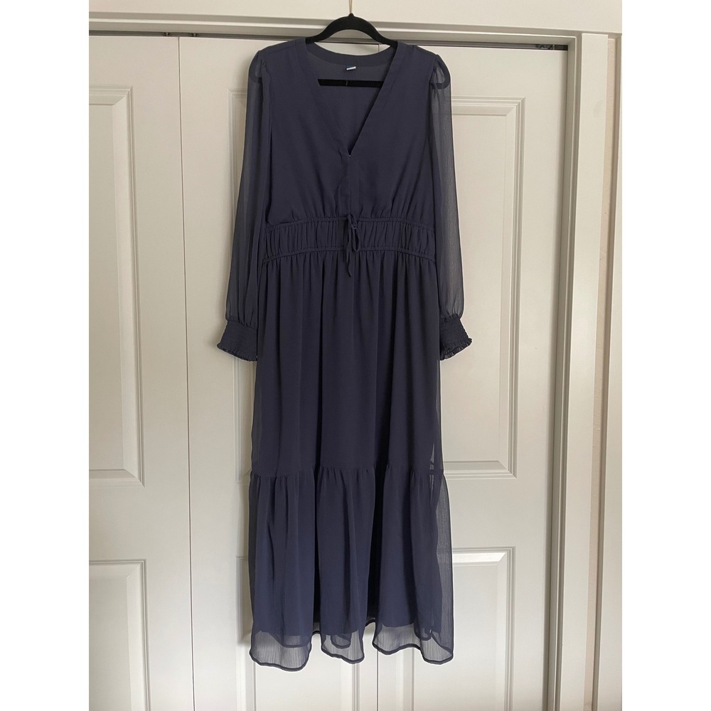 Old Navy Maxi Peasant Dress Chiffon Long Sleeve Smocked Waist Tiered Boho XL